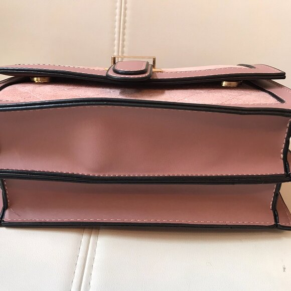 Pink Faux Suede and Faux Leather Crossbody Bag Purse Satchel with Top Handle - Picture 9 of 9